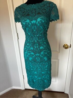 Tadashi Shoji Teal Lace Midi Dress